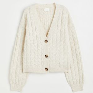 Short Cable Knit Cardigan in cream